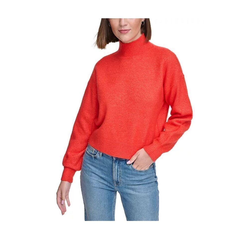 Calvin Klein Jeans Wool Blend Mock Neck Pullover Sweater Orange M